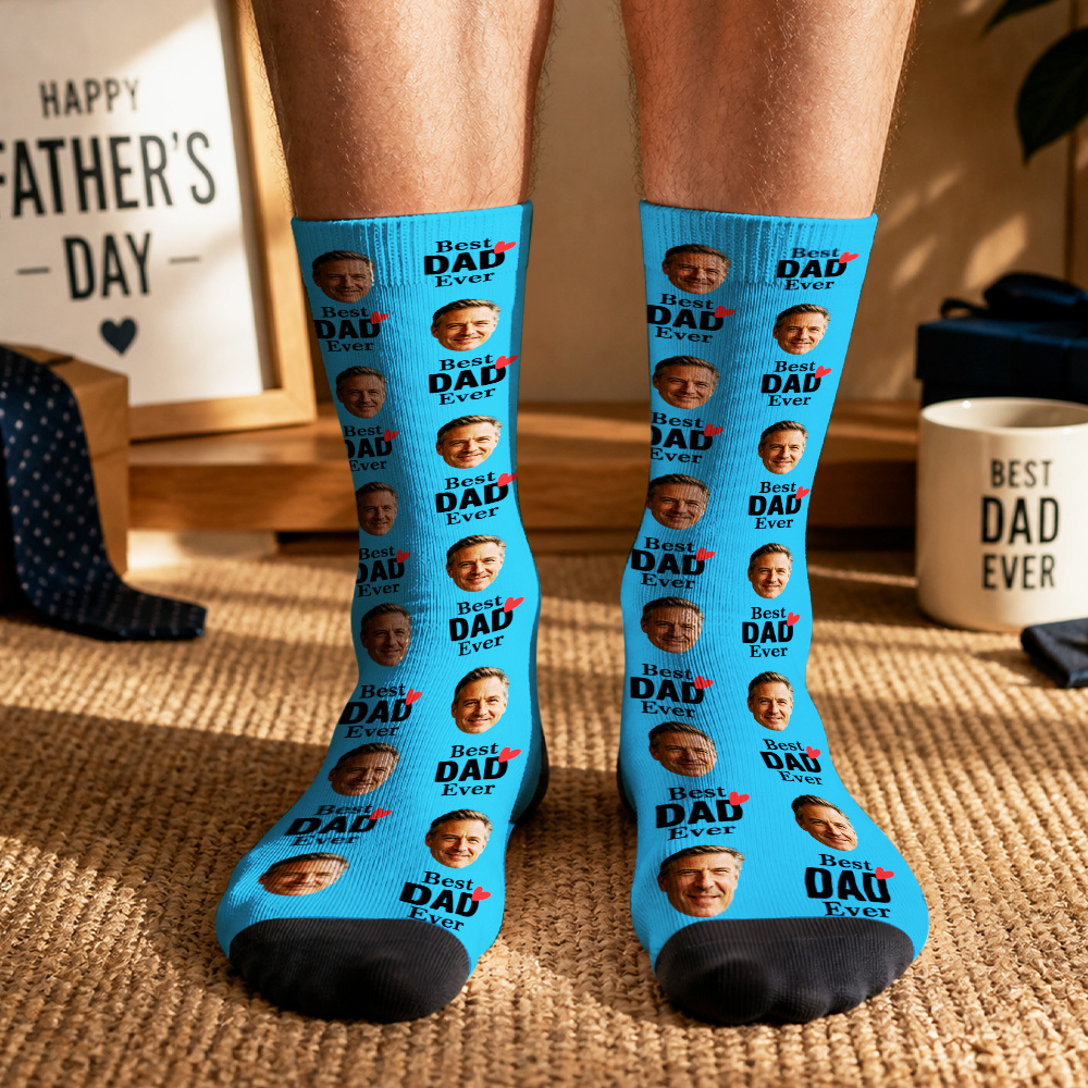 Personalized Photo Socks for Dad, Custom Face Socks, Fathers Birthday Gift - MyMoonLampAu