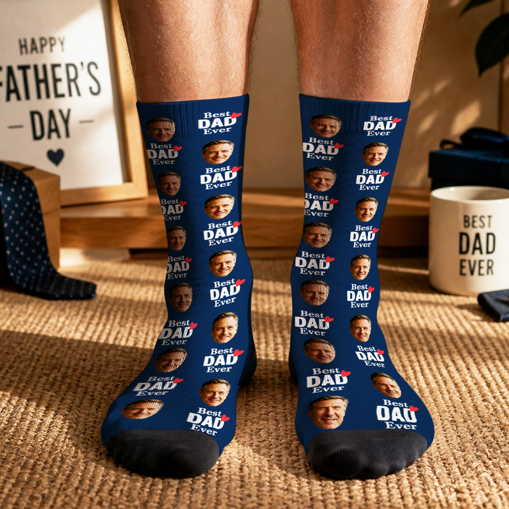 Personalized Photo Socks for Dad, Custom Face Socks, Fathers Birthday Gift - MyMoonLampAu