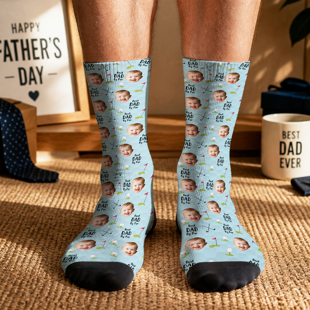Personalized Golf Socks with Kids Photo, Best Dad By Par Golf Gift, Custom Father’s Day Socks for Dad Grandpa Husband Golfer, Pet Dad Socks - MyMoonLampAu