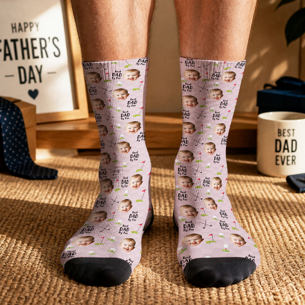 Personalized Golf Socks with Kids Photo, Best Dad By Par Golf Gift, Custom Father’s Day Socks for Dad Grandpa Husband Golfer, Pet Dad Socks - MyMoonLampAu