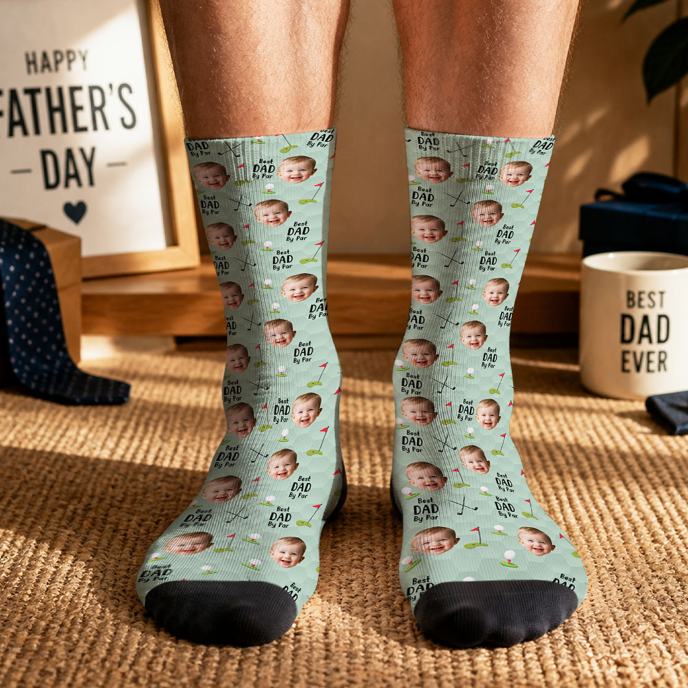 Personalized Golf Socks with Kids Photo, Best Dad By Par Golf Gift, Custom Father’s Day Socks for Dad Grandpa Husband Golfer, Pet Dad Socks - MyMoonLampAu