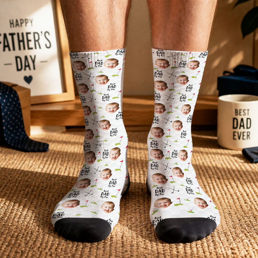 Personalized Golf Socks with Kids Photo, Best Dad By Par Golf Gift, Custom Father’s Day Socks for Dad Grandpa Husband Golfer, Pet Dad Socks - MyMoonLampAu