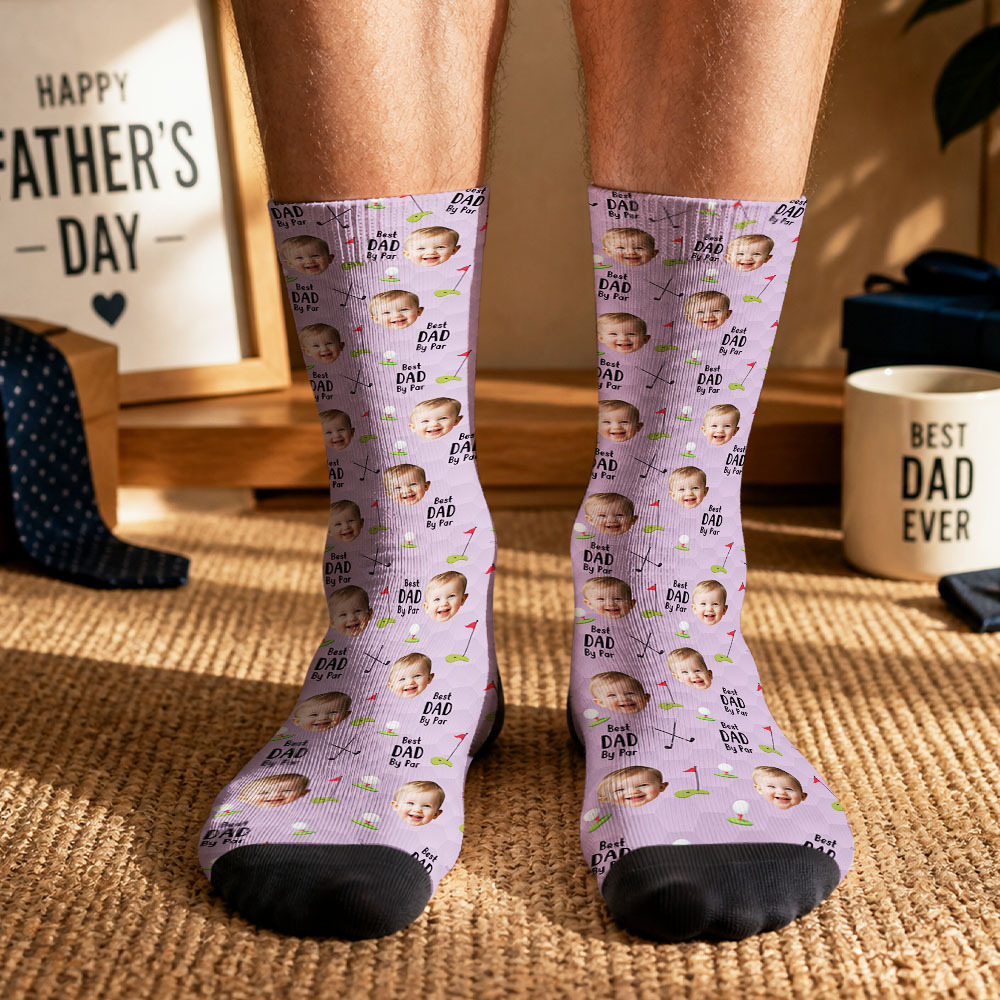 Personalized Golf Socks with Kids Photo, Best Dad By Par Golf Gift, Custom Father’s Day Socks for Dad Grandpa Husband Golfer, Pet Dad Socks - MyMoonLampAu