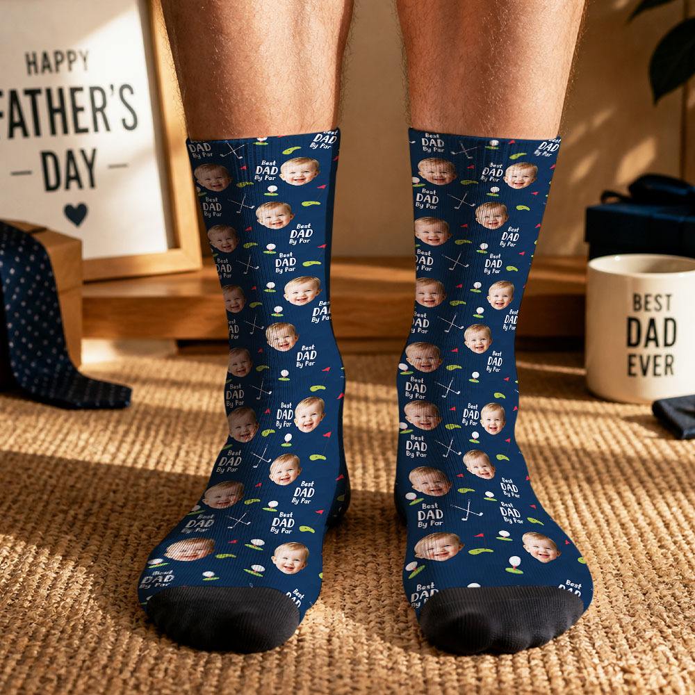 Personalized Golf Socks with Kids Photo, Best Dad By Par Golf Gift, Custom Father’s Day Socks for Dad Grandpa Husband Golfer, Pet Dad Socks - MyMoonLampAu