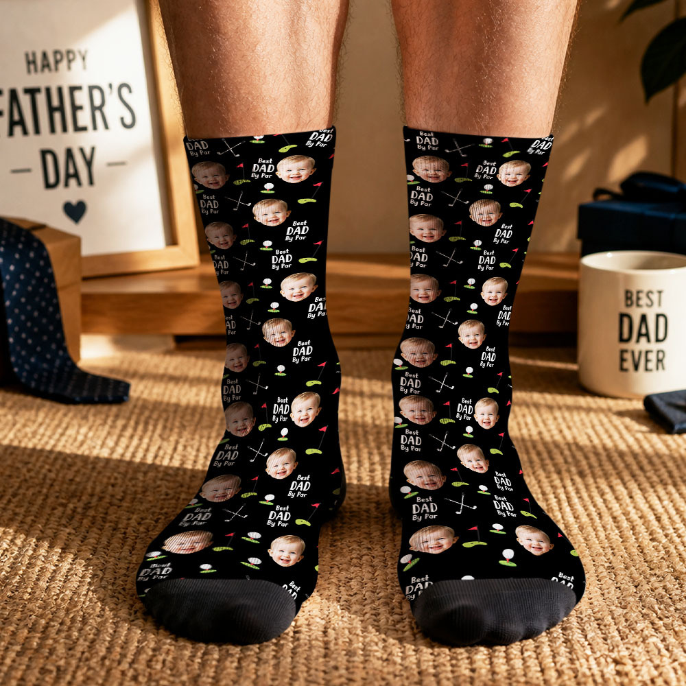 Personalized Golf Socks with Kids Photo, Best Dad By Par Golf Gift, Custom Father’s Day Socks for Dad Grandpa Husband Golfer, Pet Dad Socks - MyMoonLampAu