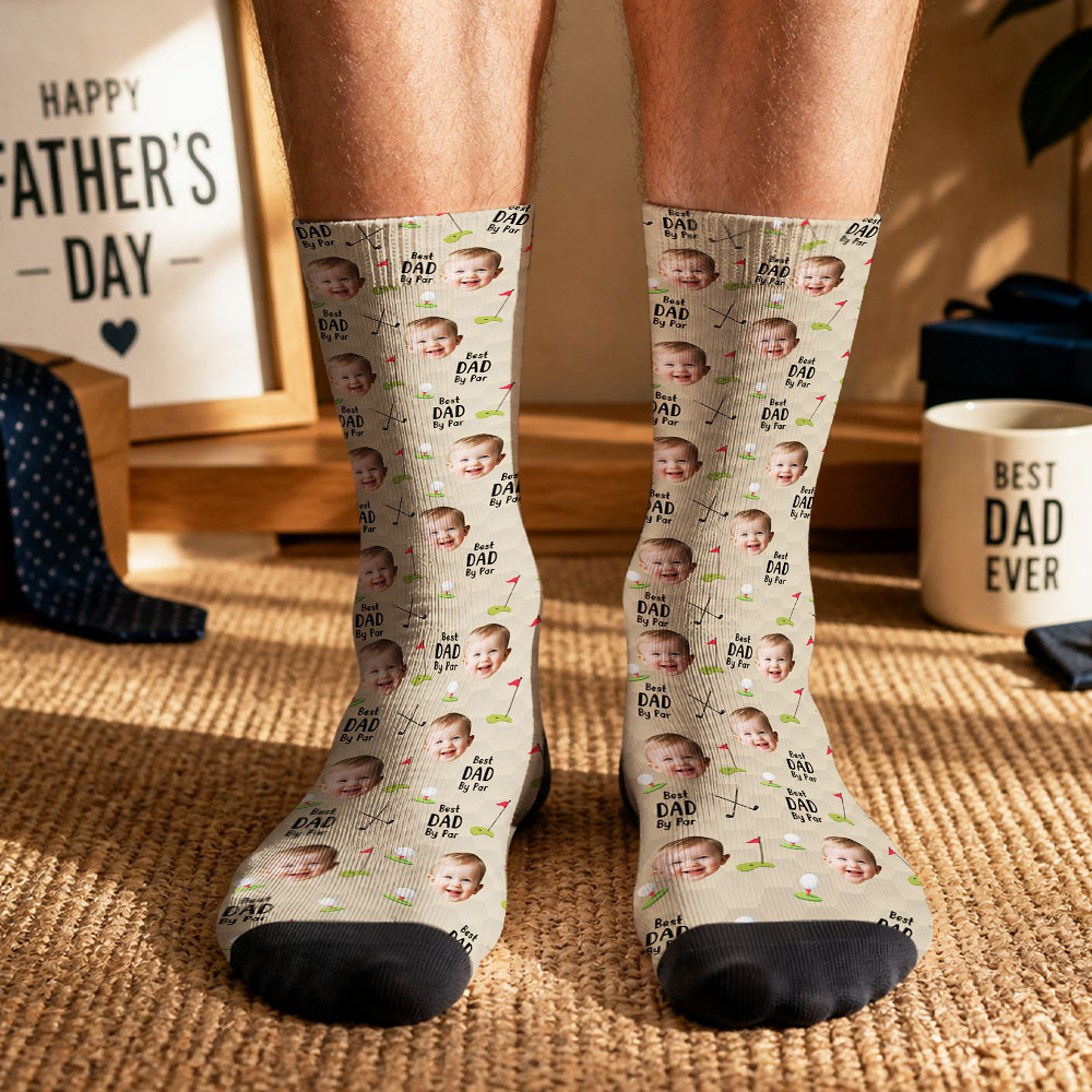 Personalized Golf Socks with Kids Photo, Best Dad By Par Golf Gift, Custom Father’s Day Socks for Dad Grandpa Husband Golfer, Pet Dad Socks - MyMoonLampAu