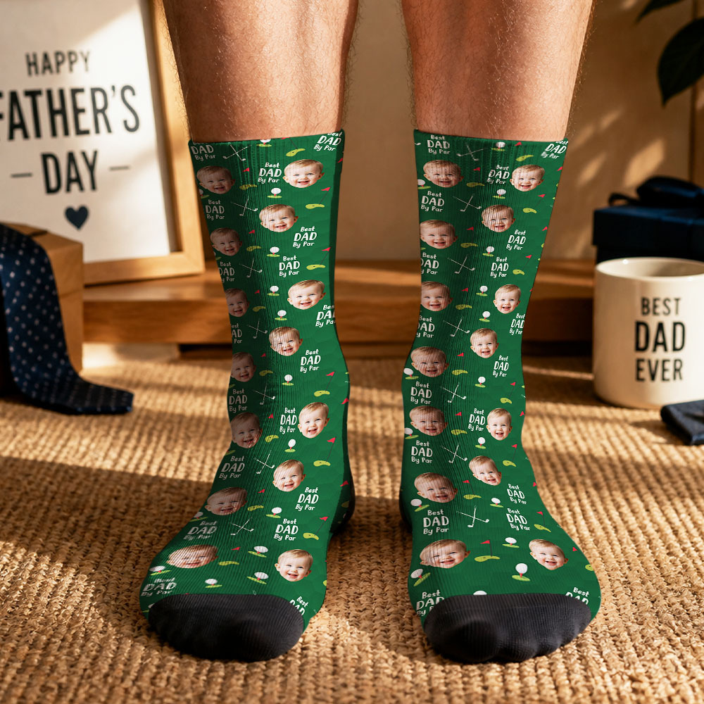 Personalized Golf Socks with Kids Photo, Best Dad By Par Golf Gift, Custom Father’s Day Socks for Dad Grandpa Husband Golfer, Pet Dad Socks - MyMoonLampAu