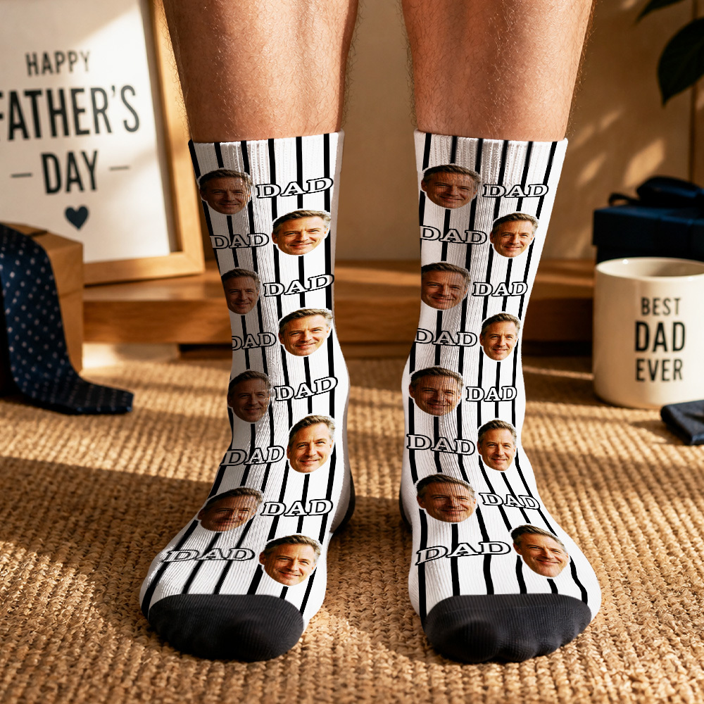 Personalized Dad Face Socks Custom Photo Socks for Father’s Day Gift, Funny Dad Gift, Best Dad Ever Socks, Grandpa Socks Gift - MyMoonLampAu