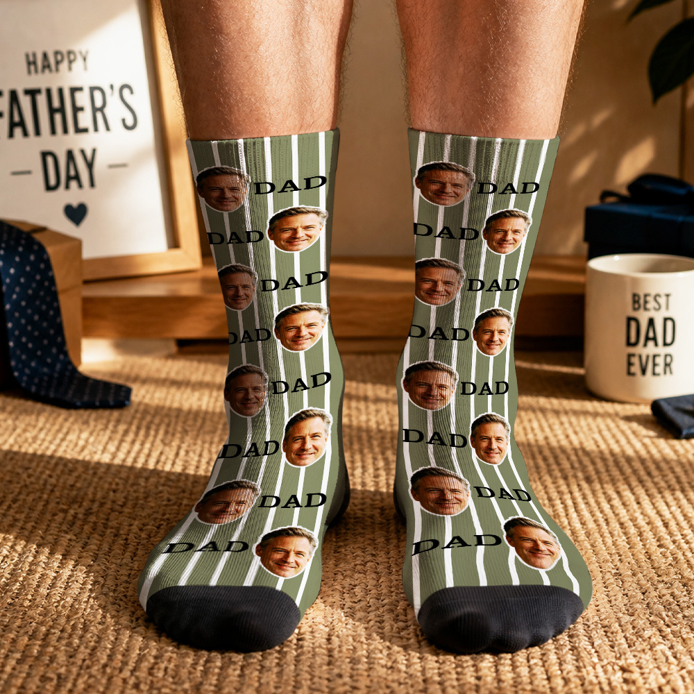 Personalized Dad Face Socks Custom Photo Socks for Father’s Day Gift, Funny Dad Gift, Best Dad Ever Socks, Grandpa Socks Gift - MyMoonLampAu
