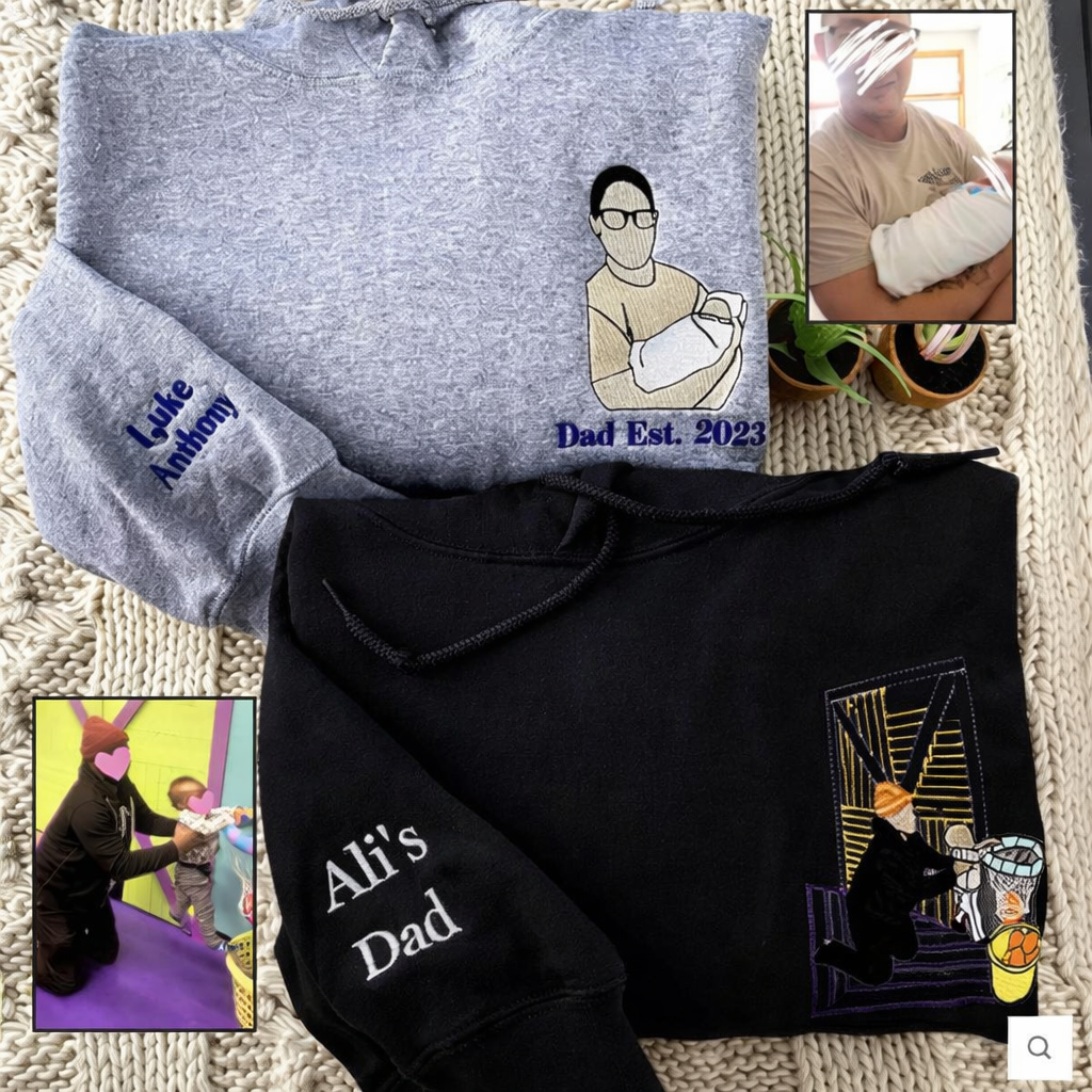 Custom Full Color Embroidered Sweatshirt Portrait Couple/Dad/Mom Family Gift Personalized Fathers Day Gift Idea - MyMoonLampAu