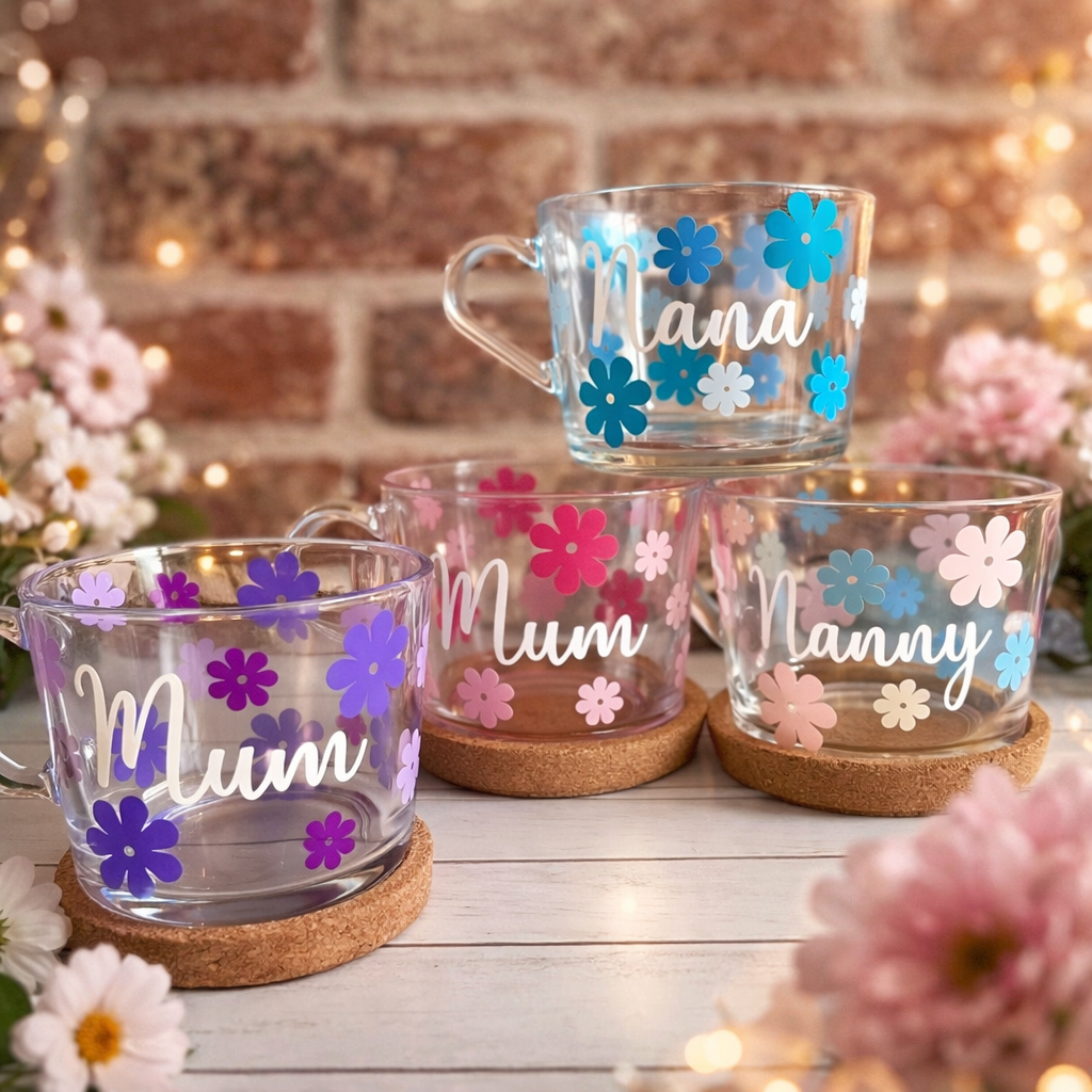 Personalised Mother’s Day mug, Mum Birthday Gift, Nanny Mug, Nana Mug, Grandma Mug, Mum Mug, Custom Mug, glass mug, glass flower mug, - MyMoonLampAu