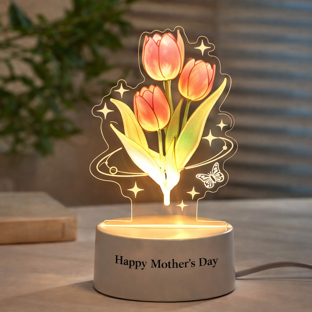 Personalized Eternal Rose Tulip Lily of the Valley LED Night Light – Mother’s Day Custom Flower Lamp Gift for Mom - MyMoonLampAu