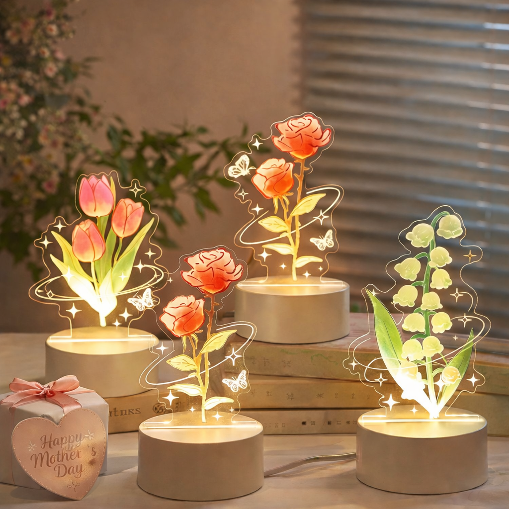 Personalized Eternal Rose Tulip Lily of the Valley LED Night Light – Mother’s Day Custom Flower Lamp Gift for Mom - MyMoonLampAu
