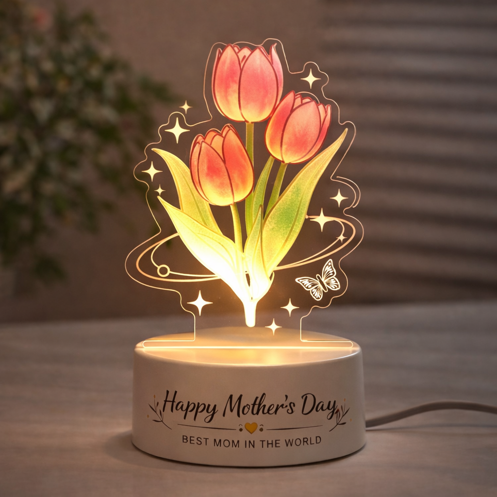 Personalized Eternal Rose Tulip Lily of the Valley LED Night Light – Mother’s Day Custom Flower Lamp Gift for Mom - MyMoonLampAu