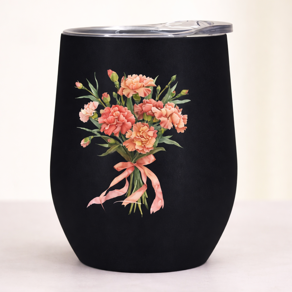 Custom Birth Flower Wine Tumbler for Her - Personalized Name Mother’s Day Gift - MyMoonLampAu