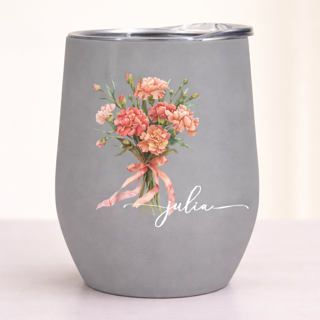 Custom Birth Flower Wine Tumbler for Her - Personalized Name Mother’s Day Gift - MyMoonLampAu