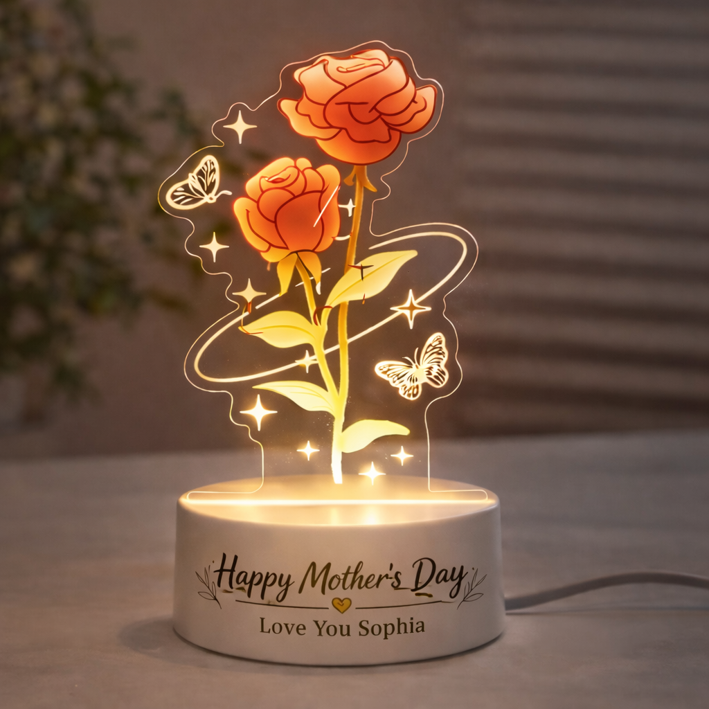 Personalized Eternal Rose Tulip Lily of the Valley LED Night Light – Mother’s Day Custom Flower Lamp Gift for Mom - MyMoonLampAu