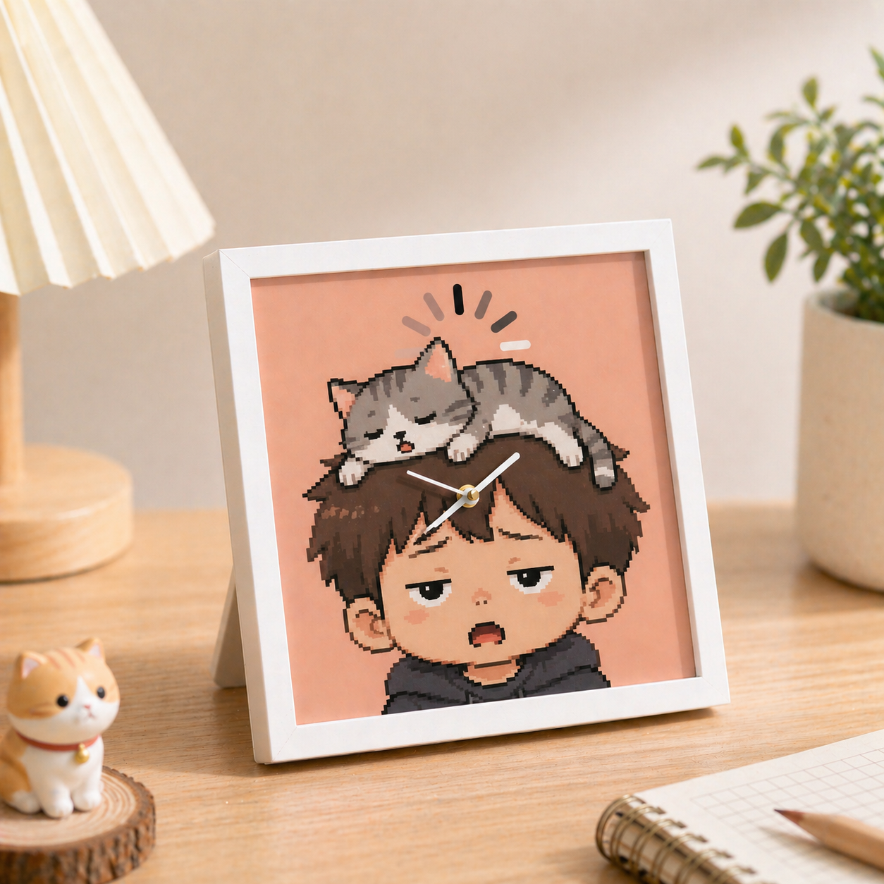 Custom Pixel Portrait Desk Clock for Kids Family  Funny Offline Mood Mini Table Clock Ornament Gift Idea - MyMoonLampAu