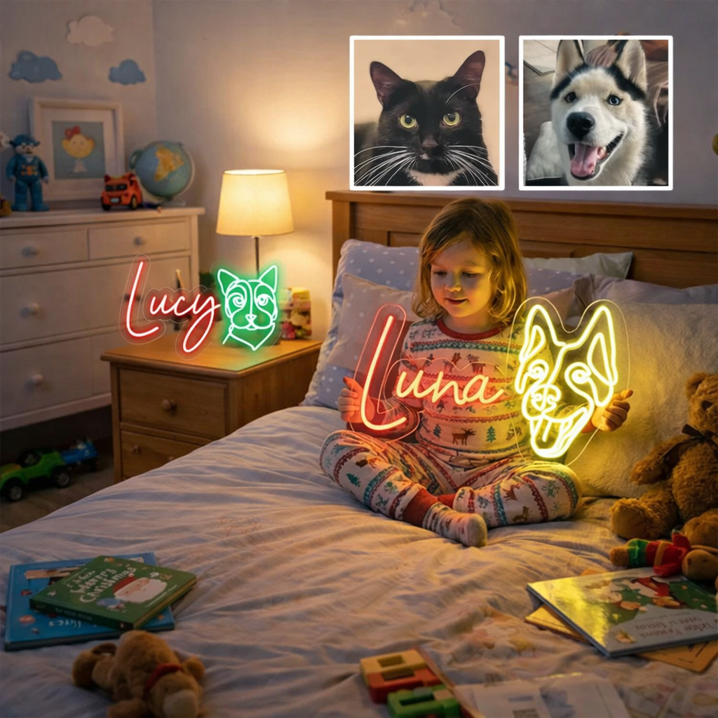 Custom LED Neon Sign Pet Photo Name Gift for Bedroom Pet Lover - MyMoonLampAu