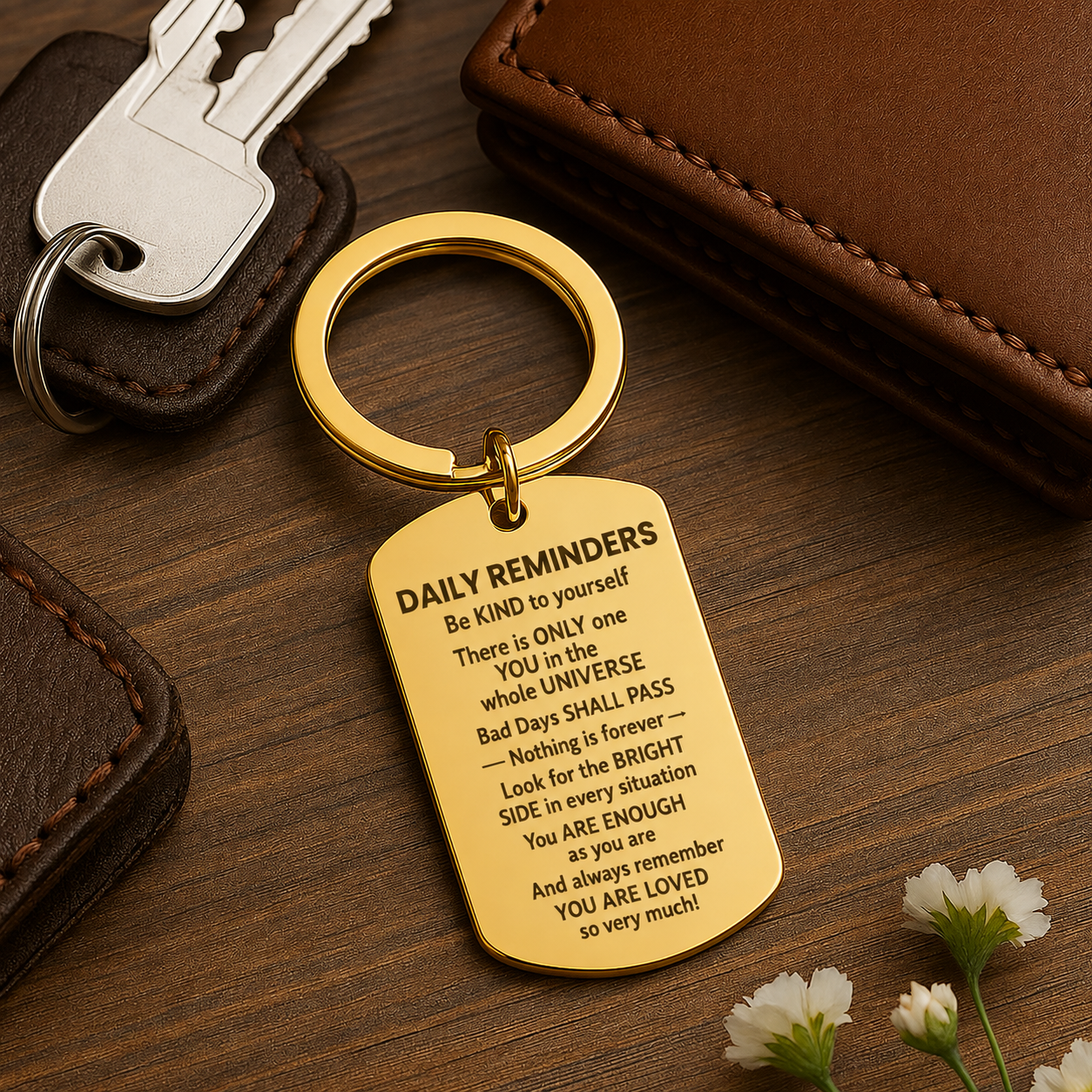 Daily Reminders Engraved Keyring, Motivational Quote Keychain, Inspirational Affirmation Gift, Stainless Steel Keyring Present - MyMoonLampAu