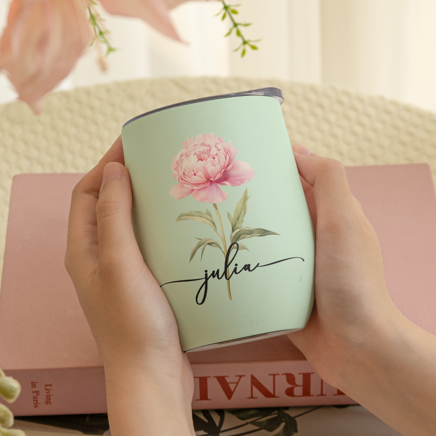 Custom Birth Flower Wine Tumbler for Her - Personalized Name Mother’s Day Gift - MyMoonLampAu