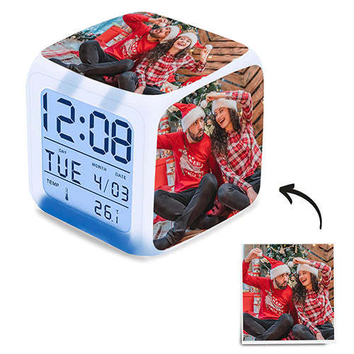 Personalized Photo Alarm Clock Home Decoration Multiphoto Colorful Lights Four Pictures