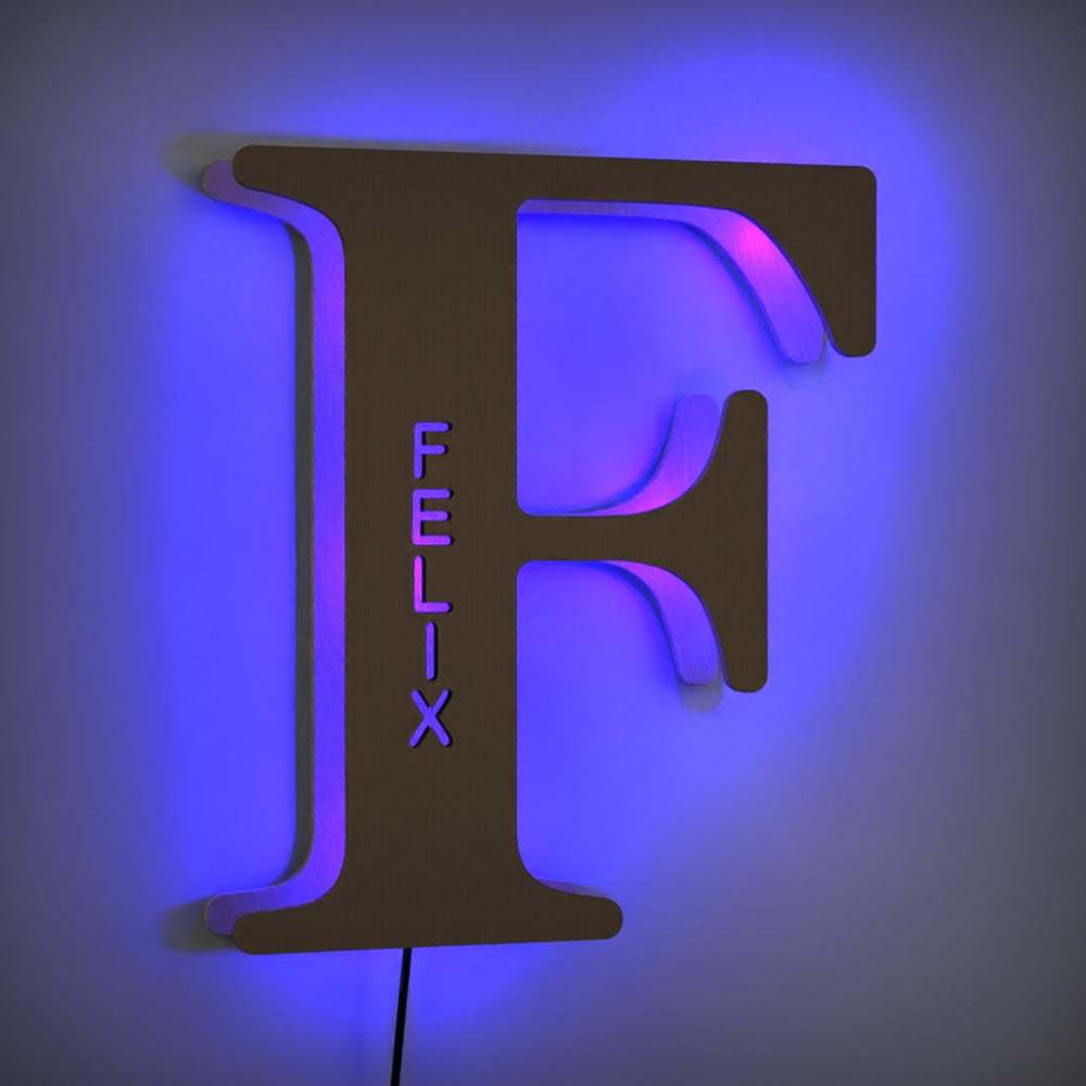 Letter F Wooden Custom Name Sign Lamp Billboard Lamp Night Light