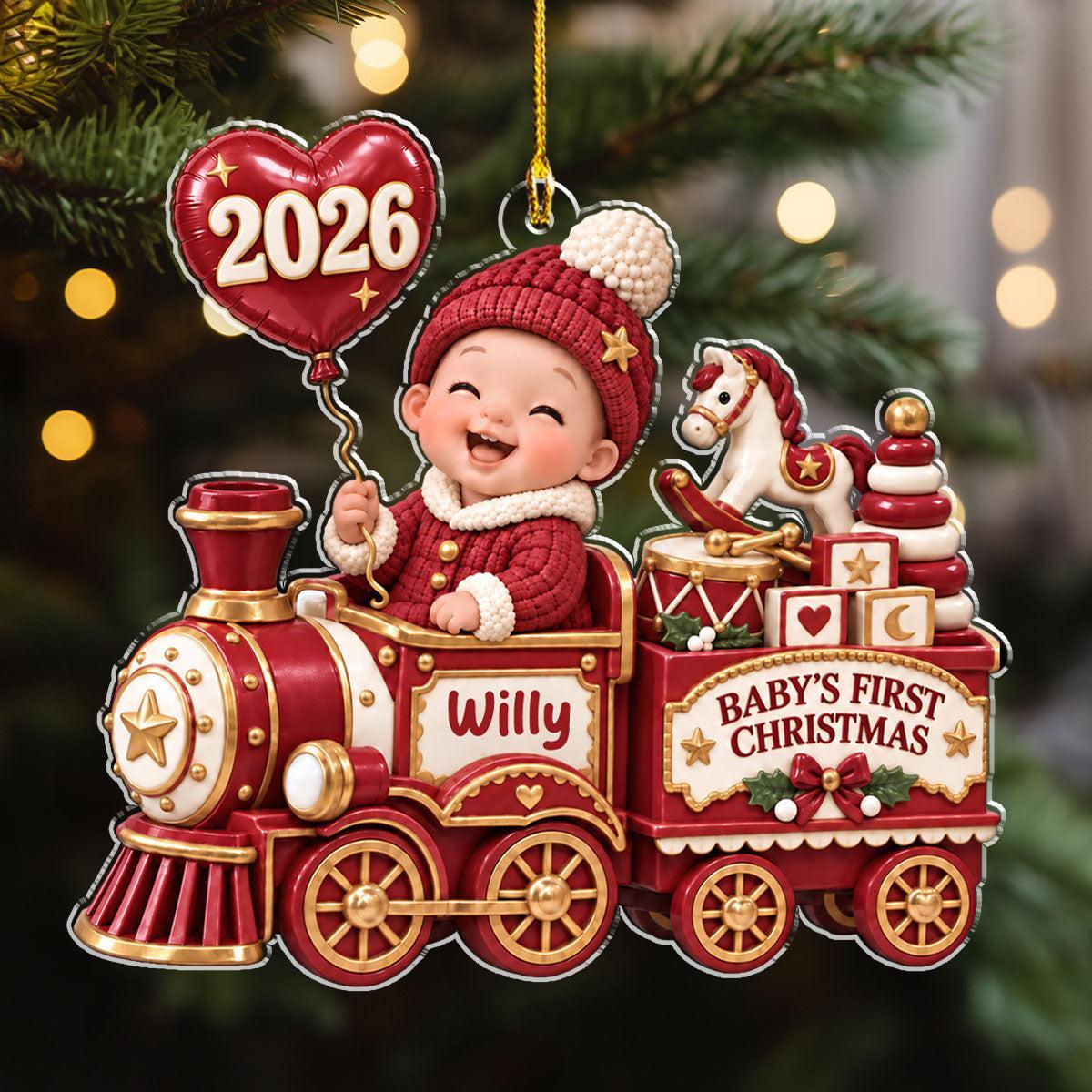 Personalized Baby First Christmas Ornament - Train Design for New Parents, Holiday Gift 2026 - MyMoonLampAu