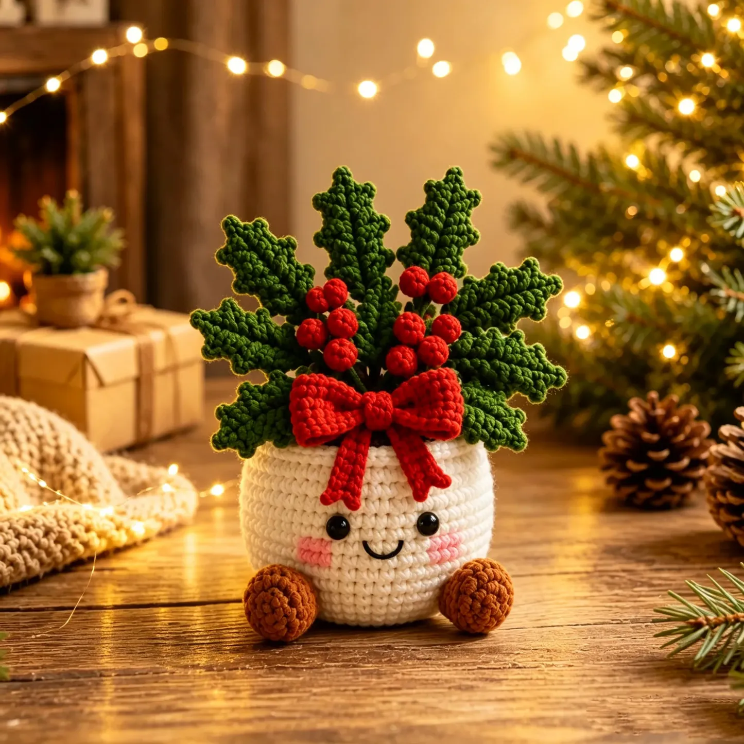 Crochet Christmas Plant Pot Cover – Handmade Holiday Decor for Home & Office - MyMoonLampAu