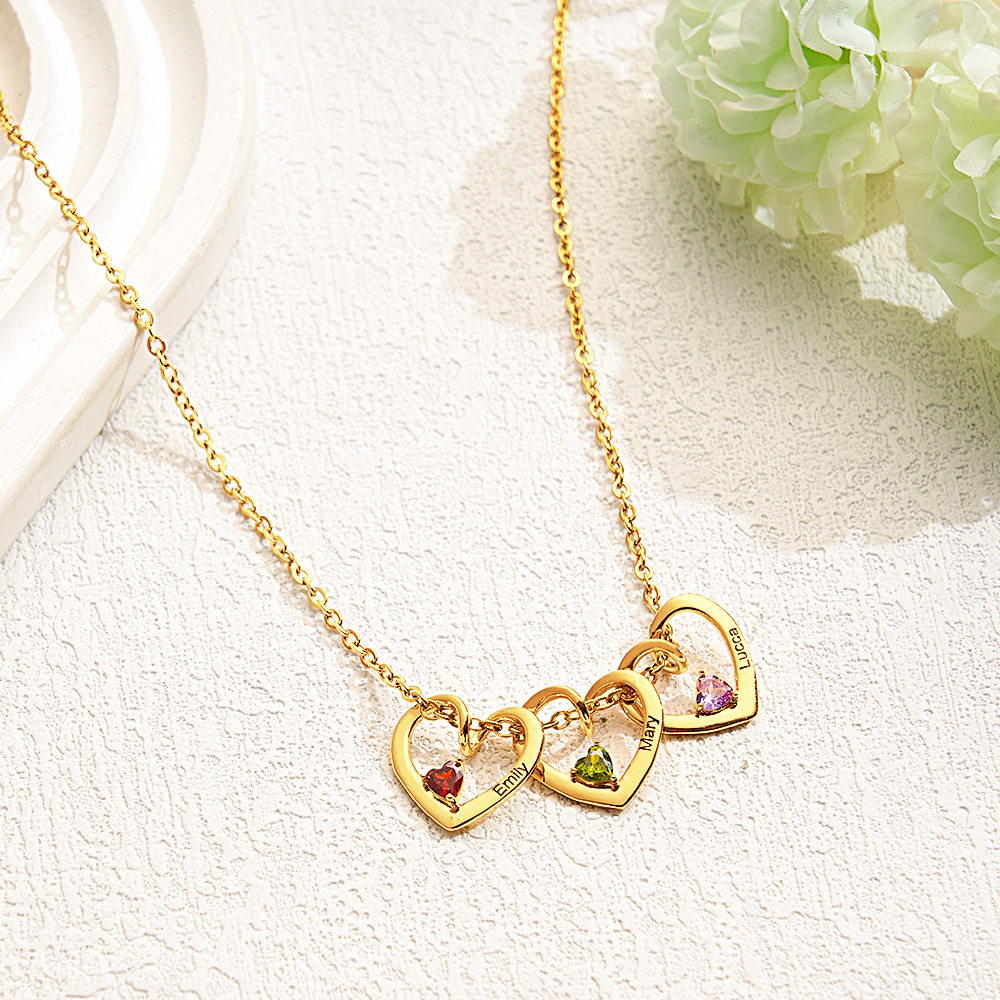 Personalized Heart Name Birthstone Necklace For Mom Grandma