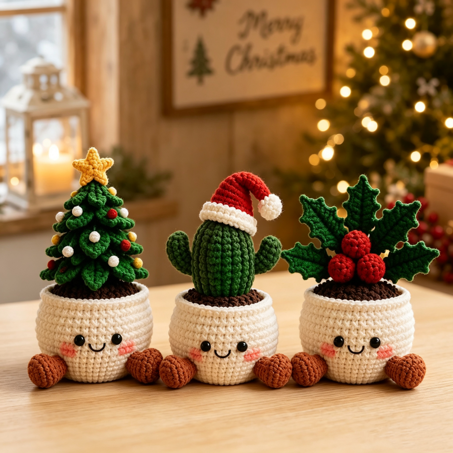 Crochet Christmas Plant Pot Cover – Handmade Holiday Decor for Home & Office - MyMoonLampAu