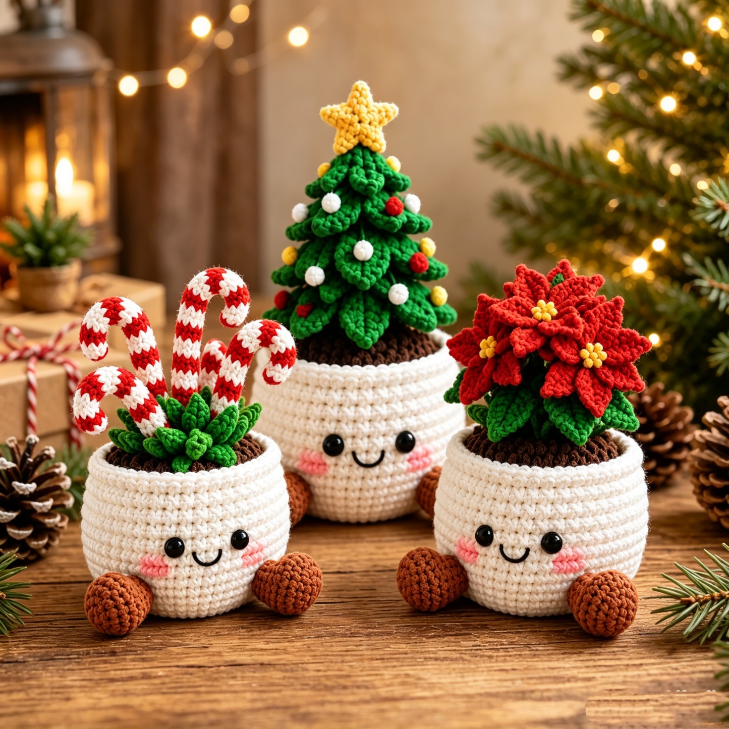 Crochet Christmas Plant Pot Cover – Handmade Holiday Decor for Home & Office - MyMoonLampAu