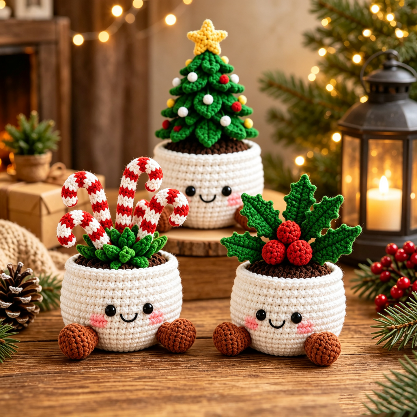 Crochet Christmas Plant Pot Cover – Handmade Holiday Decor for Home & Office - MyMoonLampAu