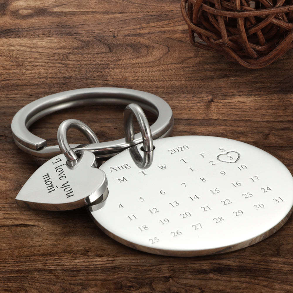 Custom Photo Engraved Calendar Keyring -For Mom