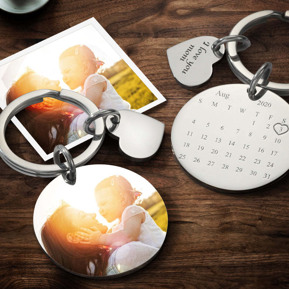 Mother's Day Gift Photo Keyring Custom Photo Engraved Calendar Keychain Romantic Gifts