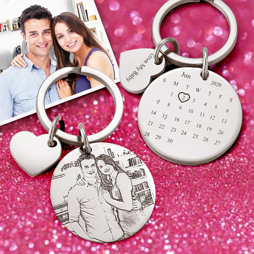 Anniversary Gifts Custom Photo Engraved Calendar Keyring