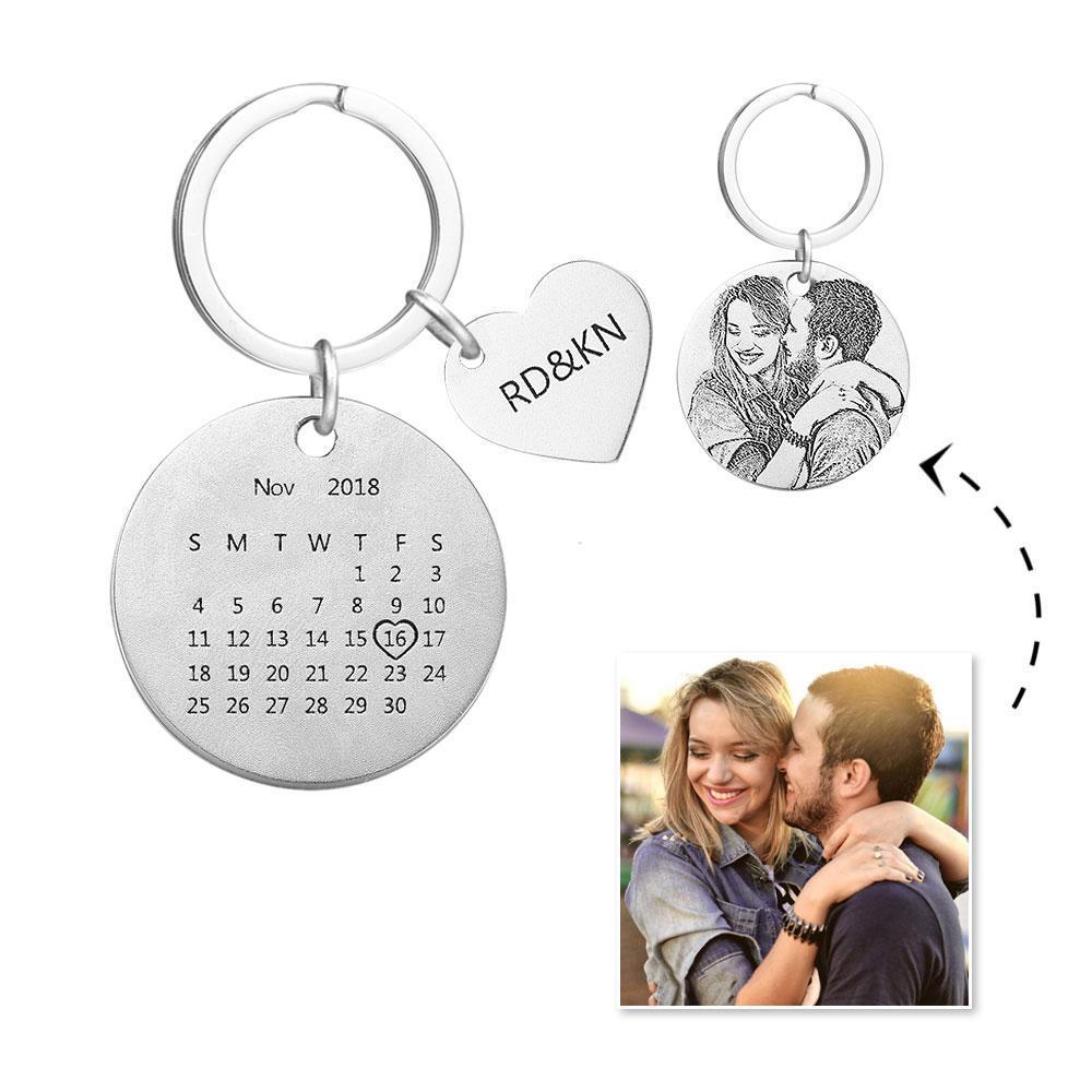 Anniversary Gifts Custom Photo Engraved Calendar Keyring