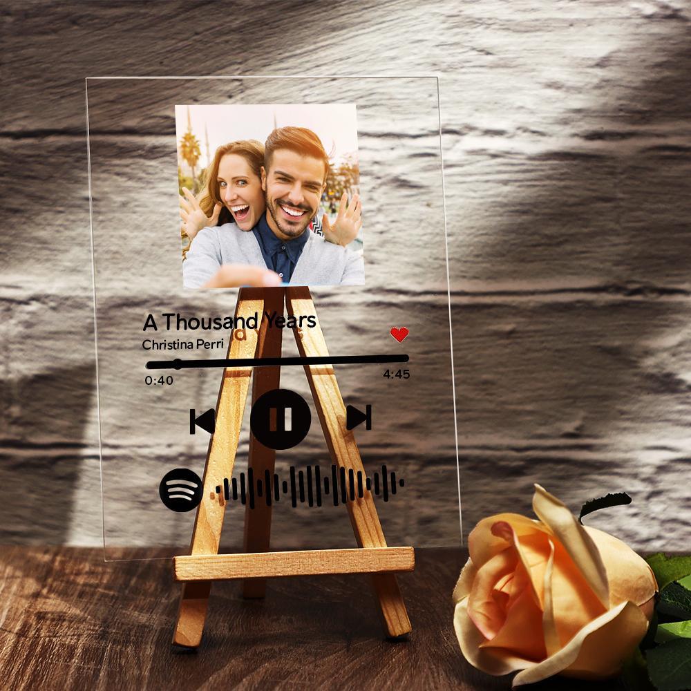 Father's Day Gifts Spotify Acrylic Glass Scannable Spotify Code Custom Music Song Plaque WIth Wooden Stand