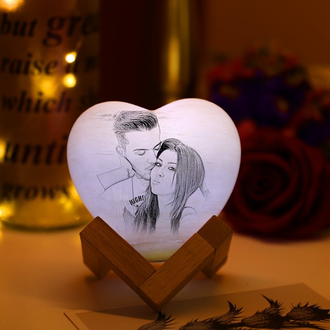 Anniversary Gifts for Her Moon Lamp Custom 3D Printed Photo Heart Lamp Personalized Night Light - 2 Colors