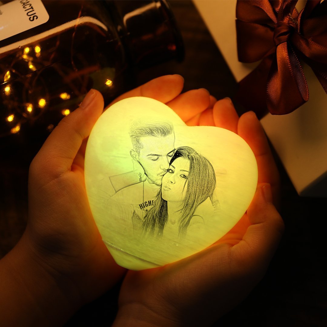 Anniversary Gifts for Her Moon Lamp Custom 3D Printed Photo Heart Lamp Personalized Night Light - 2 Colors