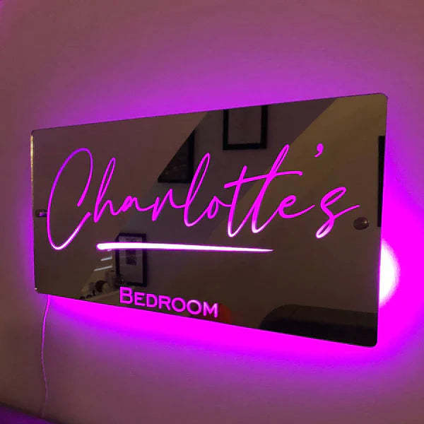 Valentine's Gifts Personalised Name Mirror Sign Custom LED illuminated Light-Up Bedroom Sign For Lover - mymoonlampau