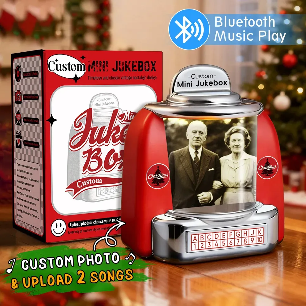 Custom Mini Jukebox Retro Speaker – Personalized Photo,Names & Date Music Mini Player with Bluetooth Music Radio | Vintage Tabletop Home Decor Nostalgic Gift - MyMoonLampAu