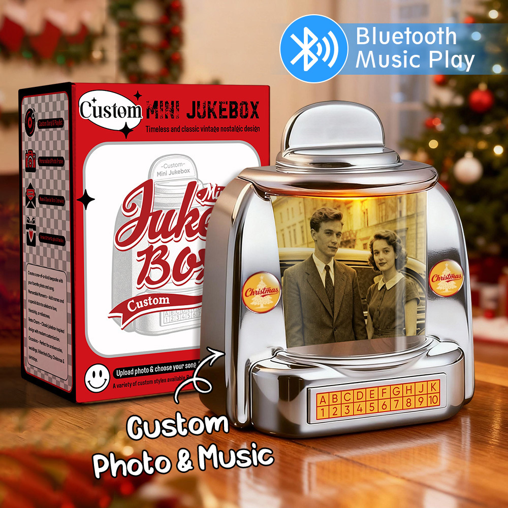 Custom Mini Jukebox Retro Speaker – Personalized Photo,Names & Date Music Mini Player with Bluetooth Music Radio | Vintage Tabletop Home Decor Nostalgic Gift - MyMoonLampAu