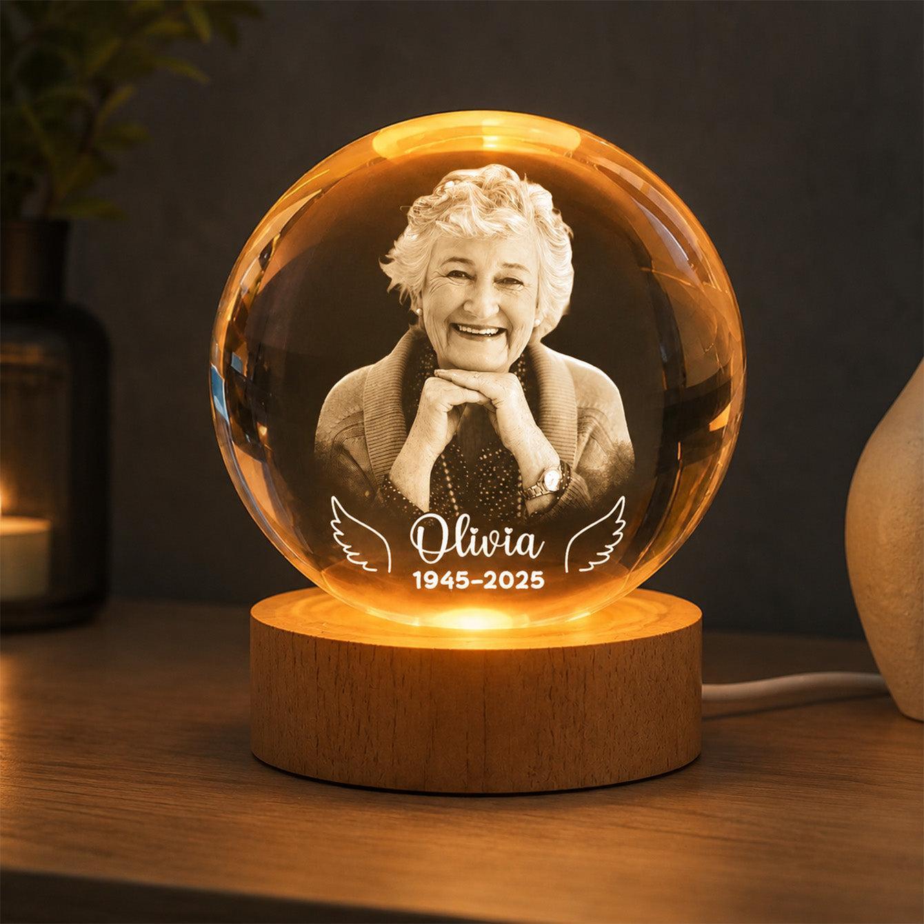 Personalized Angel Wings Crystal Ball LED Night Light, Custom Photo Memorial Gift for Family, Forever Remembered Remembrance Keepsake - MyMoonLampAu