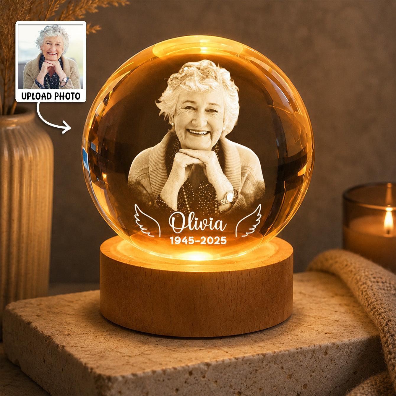 Personalized Angel Wings Crystal Ball LED Night Light, Custom Photo Memorial Gift for Family, Forever Remembered Remembrance Keepsake - MyMoonLampAu
