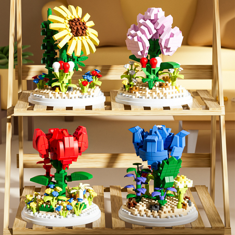 Valentine's Day Flower Building Blocks Rose Blue Enchantress Building Blocks Ornaments Valentine's Day Gifts for Her - MyMoonLampAu