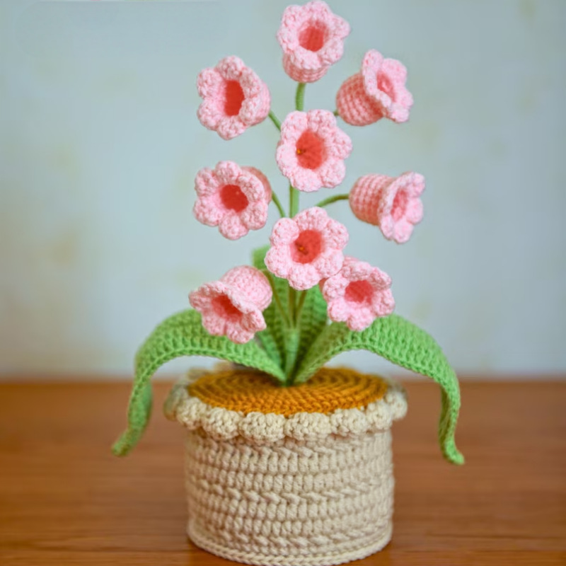LED Light Crocheted Lily of the Valley - Glowing Potted Knit Flower Home Ambiance Decor - MyMoonLampAu