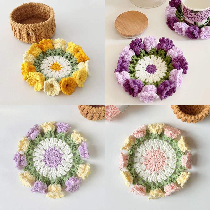 Handmade Crochet Lily of the Valley Coaster Set with Transformable Floral Design Eco-Friendly Home Decor Unique Gift for Mom - MyMoonLampAu