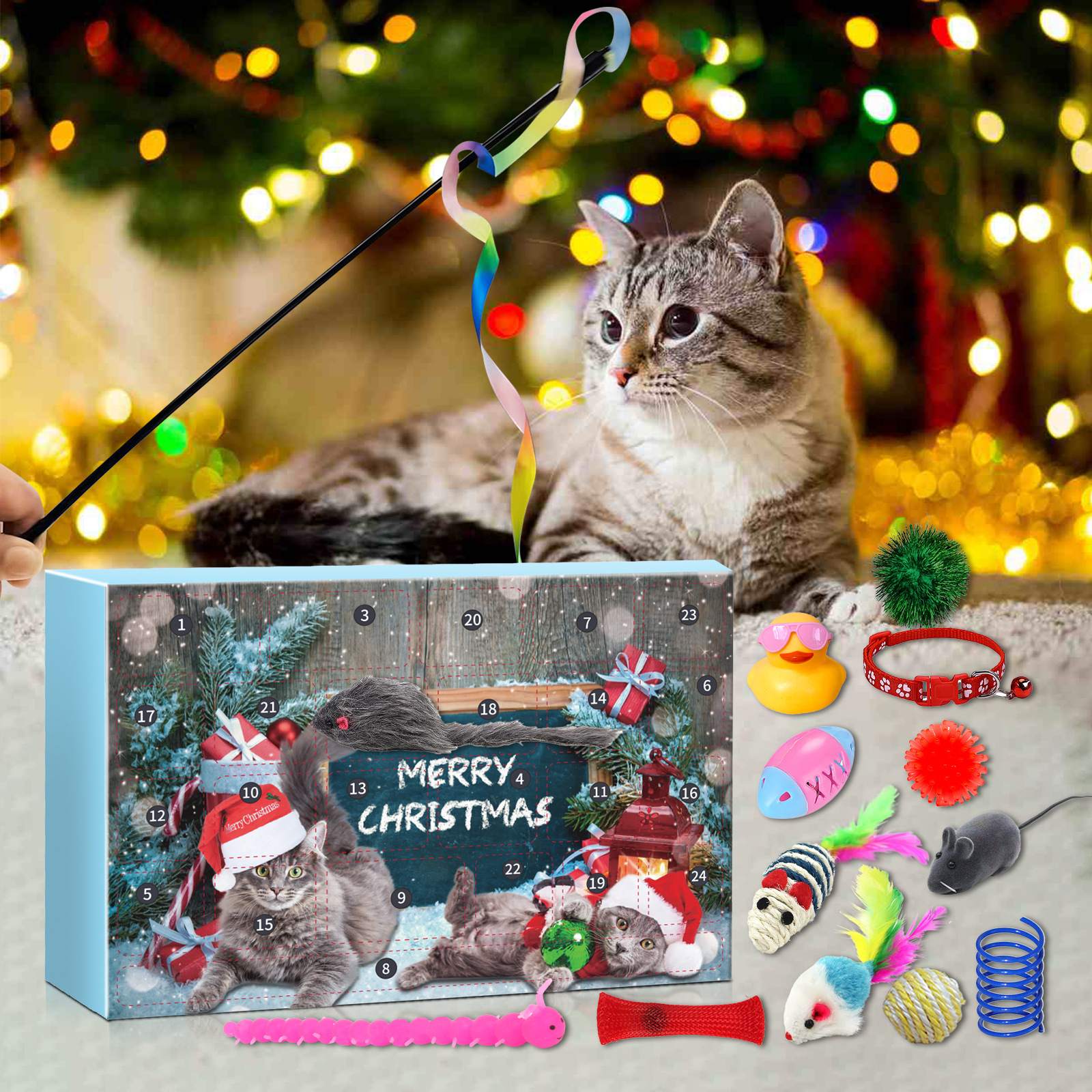 Christmas Countdown Calendar Cat Toy Advent Calendar Christmas Gift for Pet Lovers