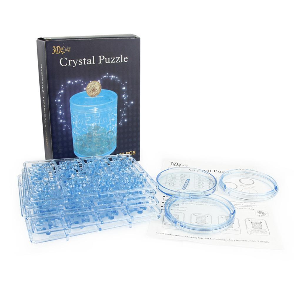 DIY Crystal Puzzle Transparent Jigsaw Puzzles Cup Shape Building Block Money Box Gifts For Friends (Blue)